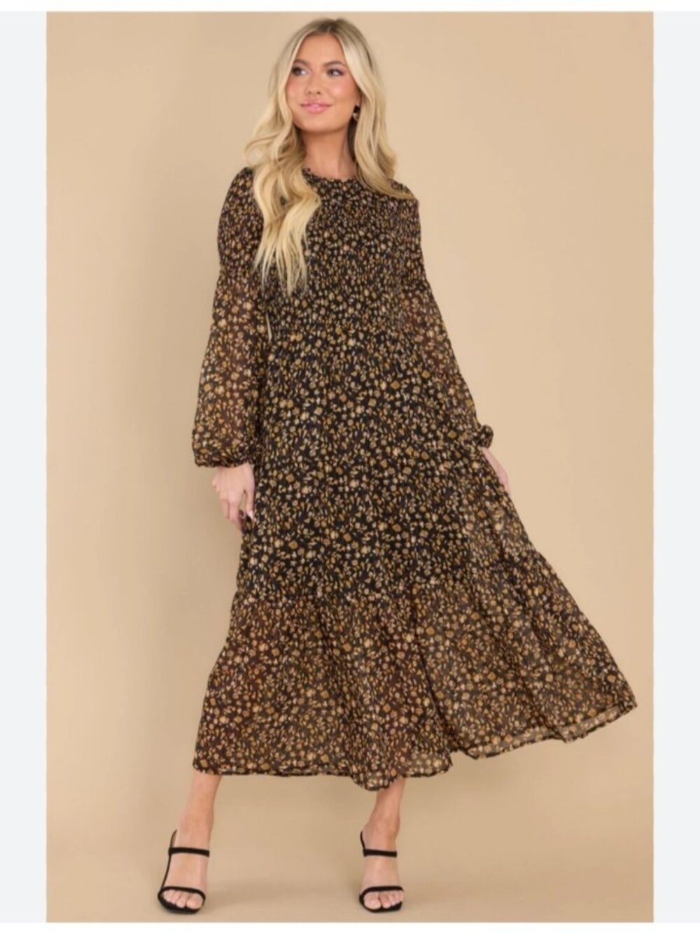 Mink Pink Mira Shirred Midi Dress XS